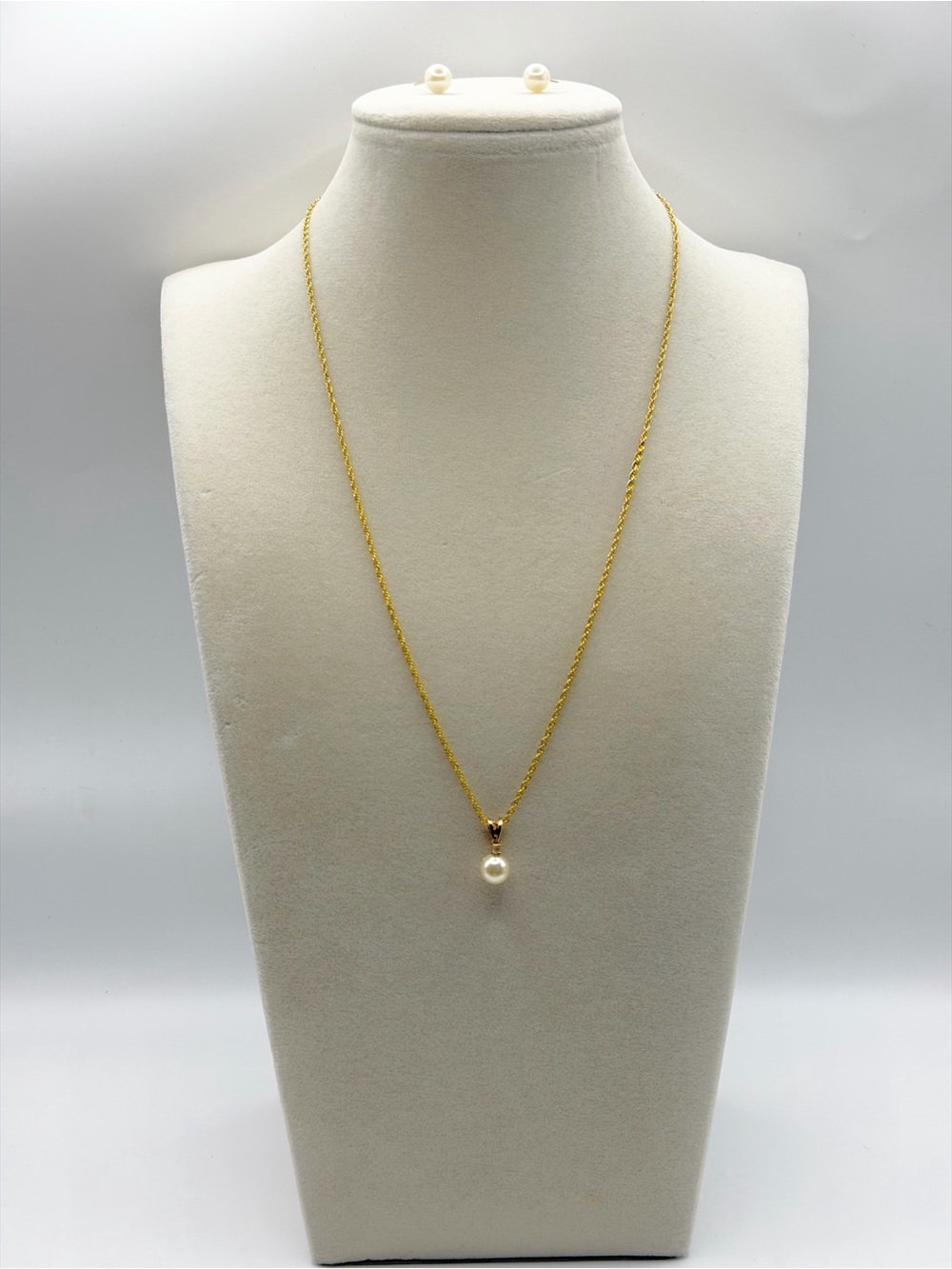 Classic Gold Tone Pearl Drop Necklace & Stud Earrings Jewelry Set